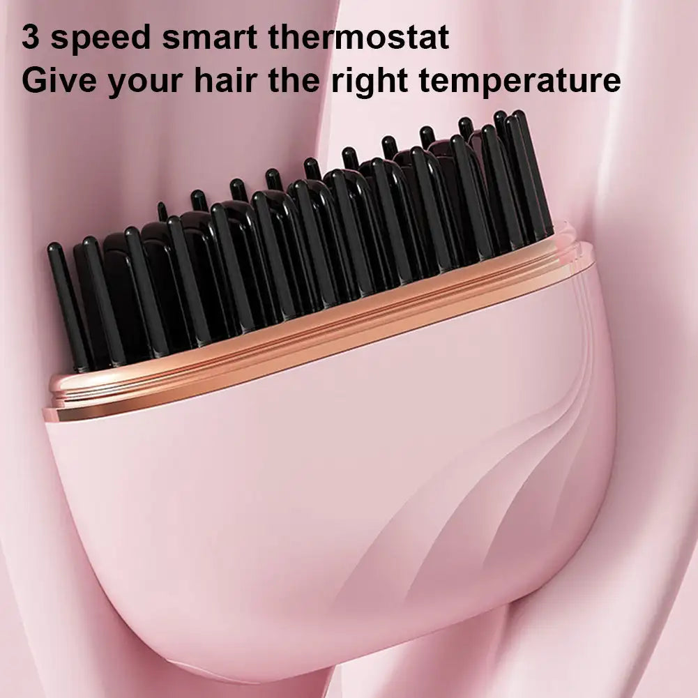 Electric Heating Hair Straightener Brush - Portable Mini Straightener with 3 Temperature Settings, Anti-Scald Hair Comb for Men & Women
