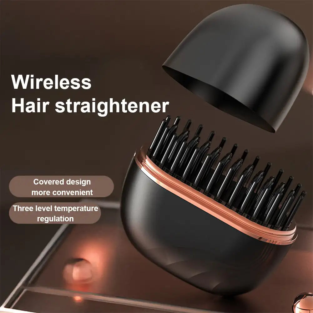 Electric Heating Hair Straightener Brush - Portable Mini Straightener with 3 Temperature Settings, Anti-Scald Hair Comb for Men & Women