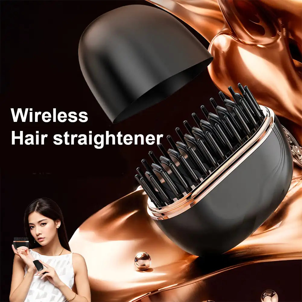 Electric Heating Hair Straightener Brush - Portable Mini Straightener with 3 Temperature Settings, Anti-Scald Hair Comb for Men & Women